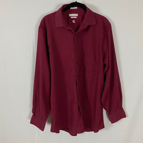 Van Heusen Burgundy Pin Cord Button-Up Shirt Long Sleeve Men's Large Classic Fit - Picture 9 of 13